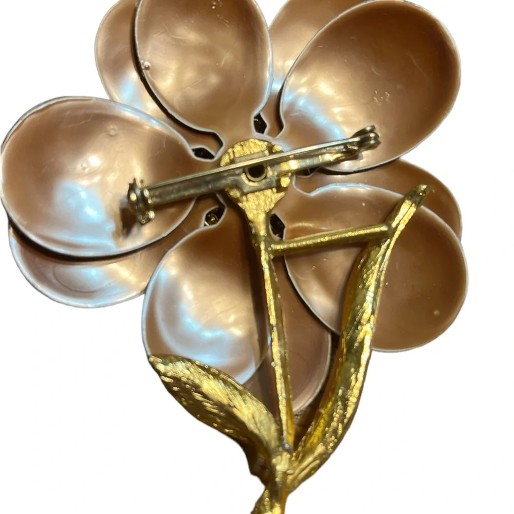 Vintage Gold Tone Tan Floral Brooch - Picture 3 of 3